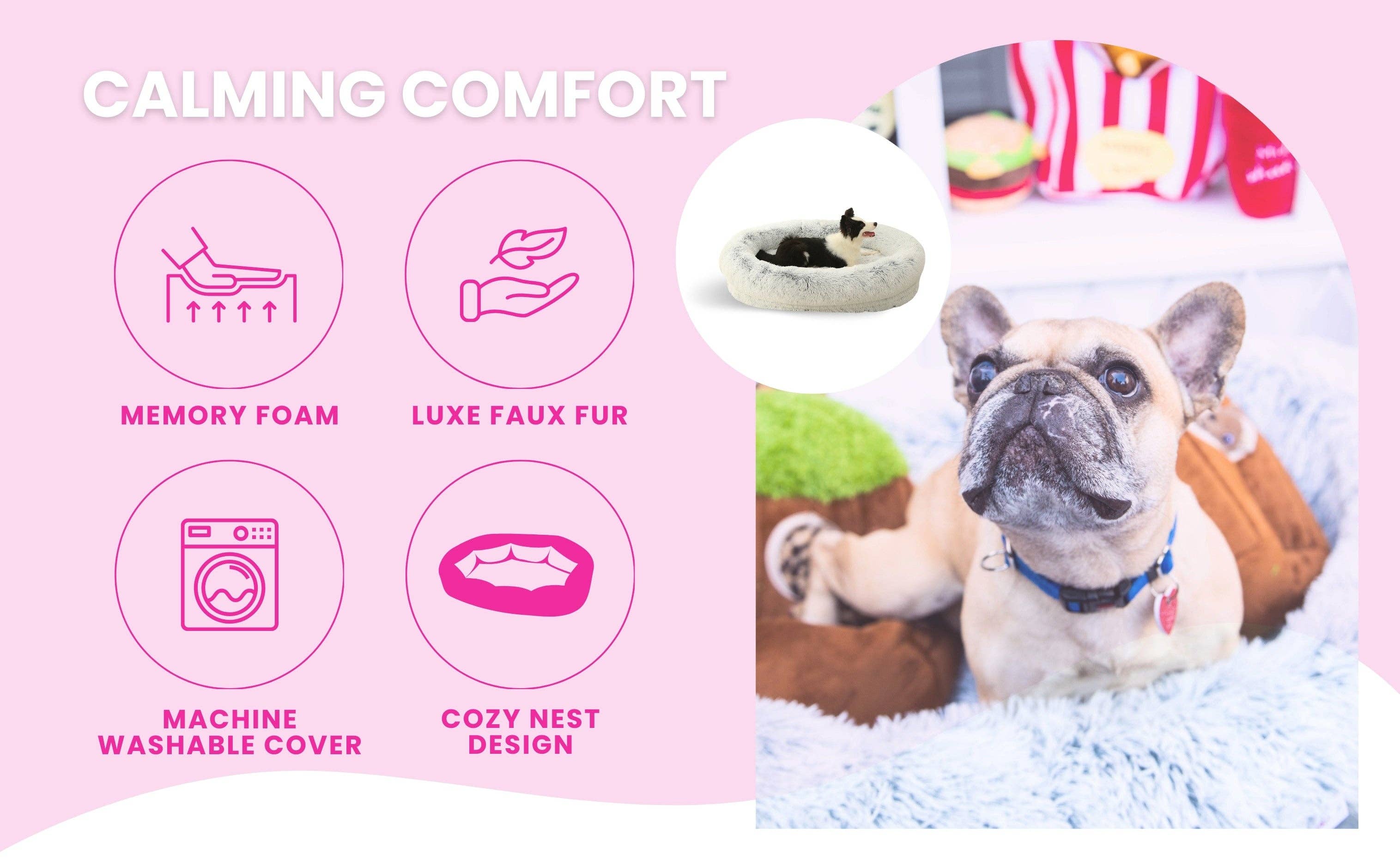 Glow Pups – wholesale Pet bed – Dog – Calming Faux Fur Dog Bed with Memory Foam Bolster15
