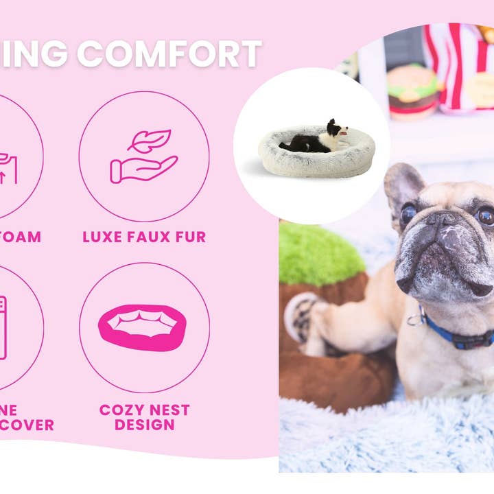 Glow Pups – wholesale Pet bed – Dog – Calming Faux Fur Dog Bed with Memory Foam Bolster15