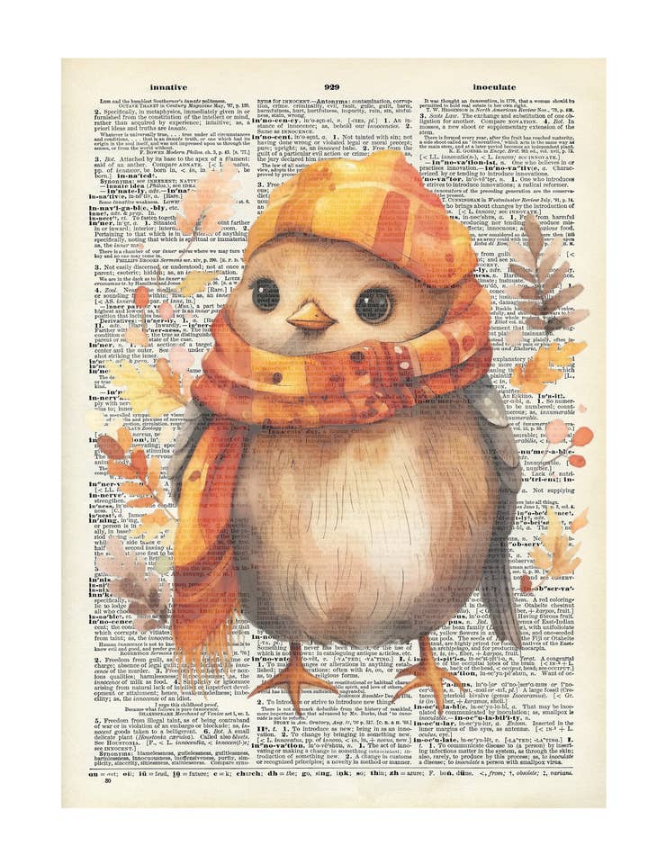 Uccello, autunno, autunno, vintage, stampe di dizionario per la vendita all'ingrosso da parte di Crazilyhumbledesigns