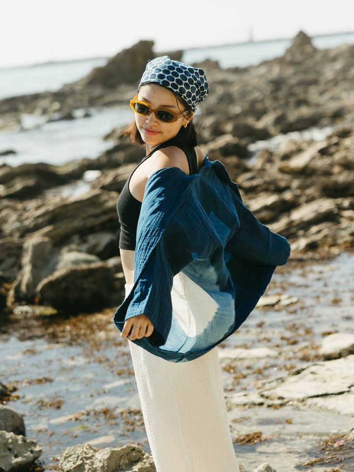 Indigo Tie Dye Kimono for wholesale by Made By Good Karma