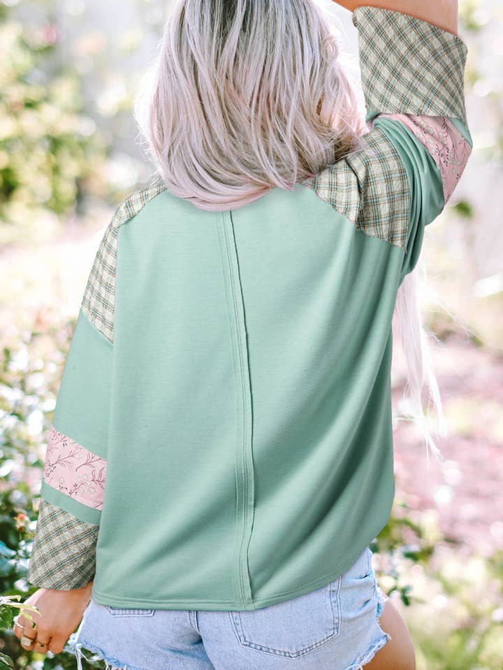 Suhkasana - Vente Haut en maille – femme - Haut à manches longues à motif floral à carreaux en forme de cœur de paix7