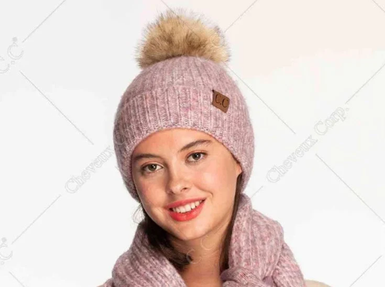 Treasure Bank - Wholesale Beanie - Women's - C.C Winter Hat, Classic Rib Beanie with  Faux Fur Pom6