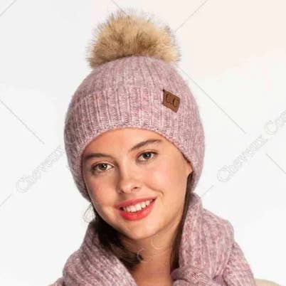 Treasure Bank - Wholesale Beanie - Women's - C.C Winter Hat, Classic Rib Beanie with  Faux Fur Pom2