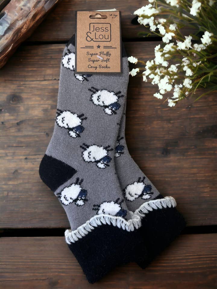 Jess & Lou - Vente Chaussettes – unisexe - Chaussettes douillettes à revers avec motif de mouton