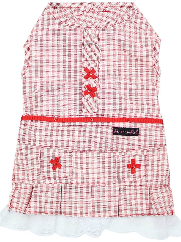 Gingham Countryside Dress Red – Adorable Dog Clothes for wholesale by Parisian Pet®
