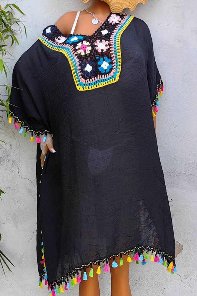 UNISHE – wholesale Kimono – Women's – Crochet Knit Lace Splicing Fringe Kimono OYM0525