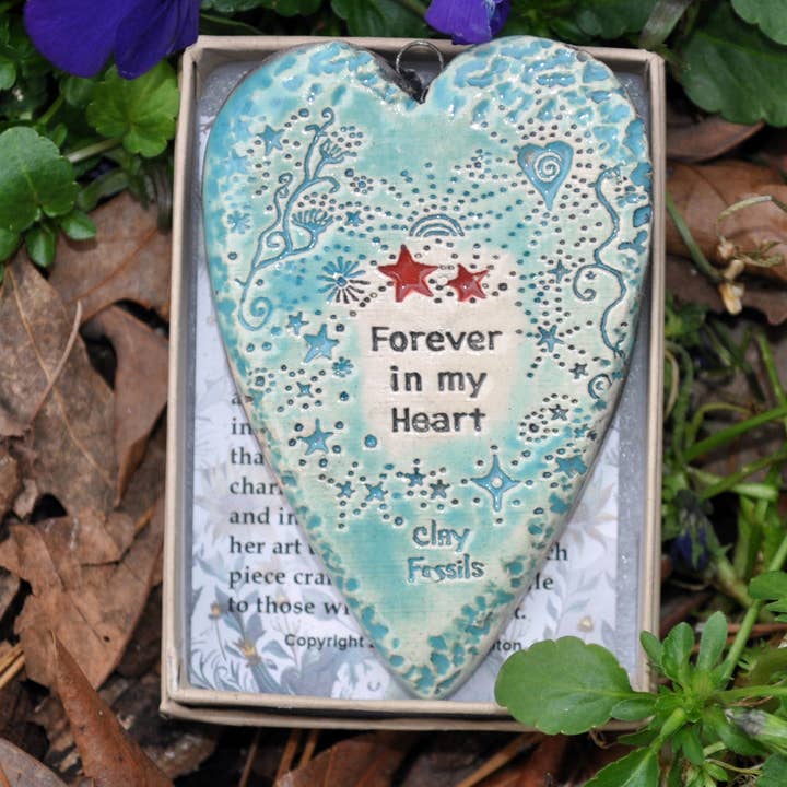 Forever in my heart, ceramic, gift, pottery ornament, USA for wholesale by Clay Fossils