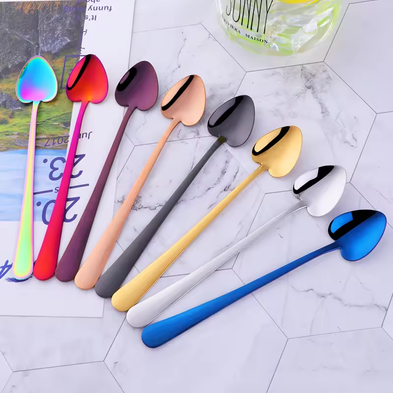 Sostraw & SmartThings - Wholesale Table Spoon (Cutlery) - Ice Cream Heart Spoon - Long Handle - 4 colors available !2