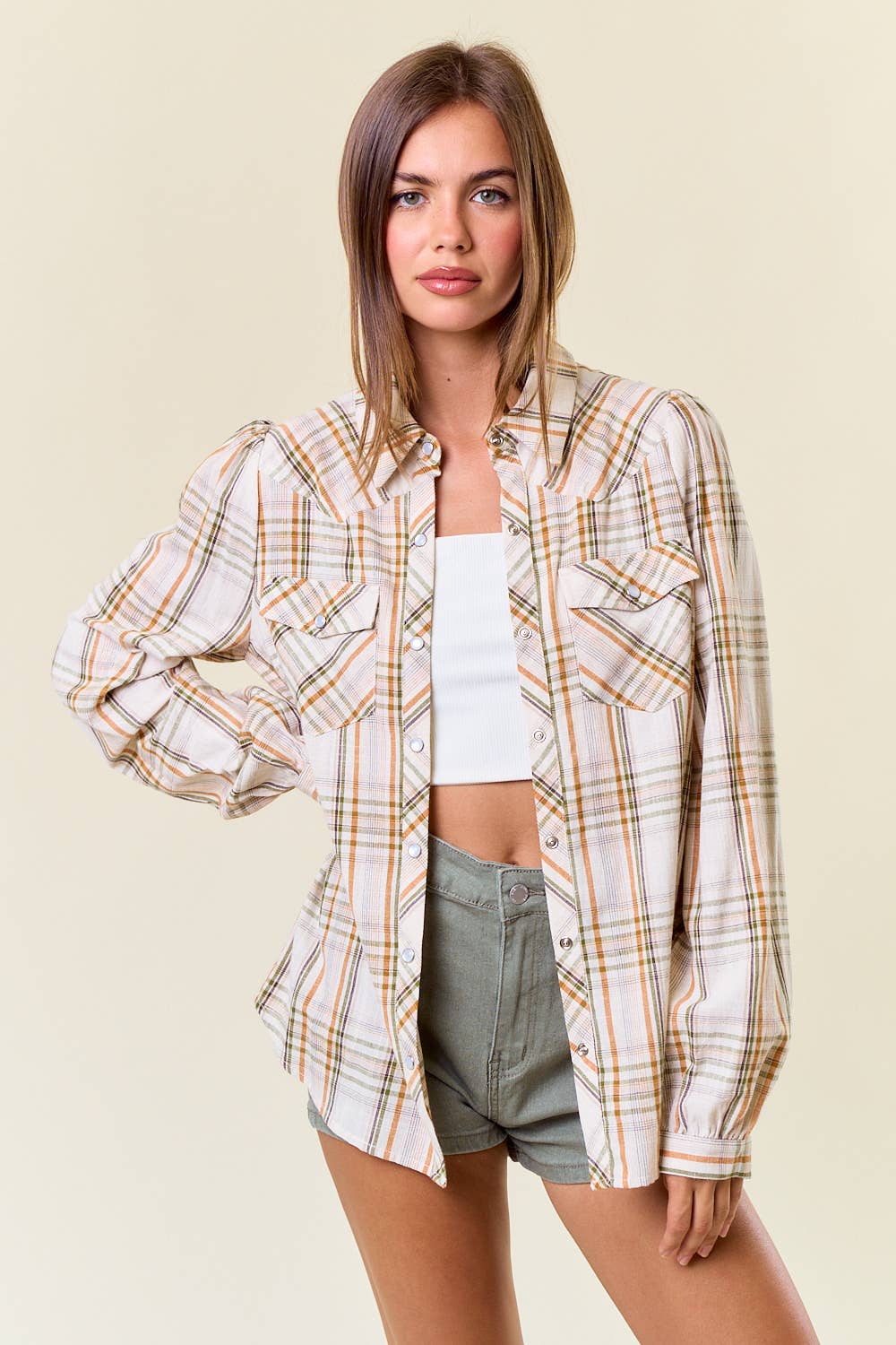 Doe and Rae – wholesale Tröja med knappar – Dam – FLANELL RUTIG BLUS MED TRYCKKNAPPAR - 44706T6