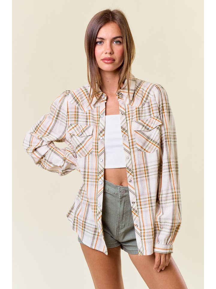 Doe and Rae – wholesale Tröja med knappar – Dam – FLANELL RUTIG BLUS MED TRYCKKNAPPAR - 44706T6