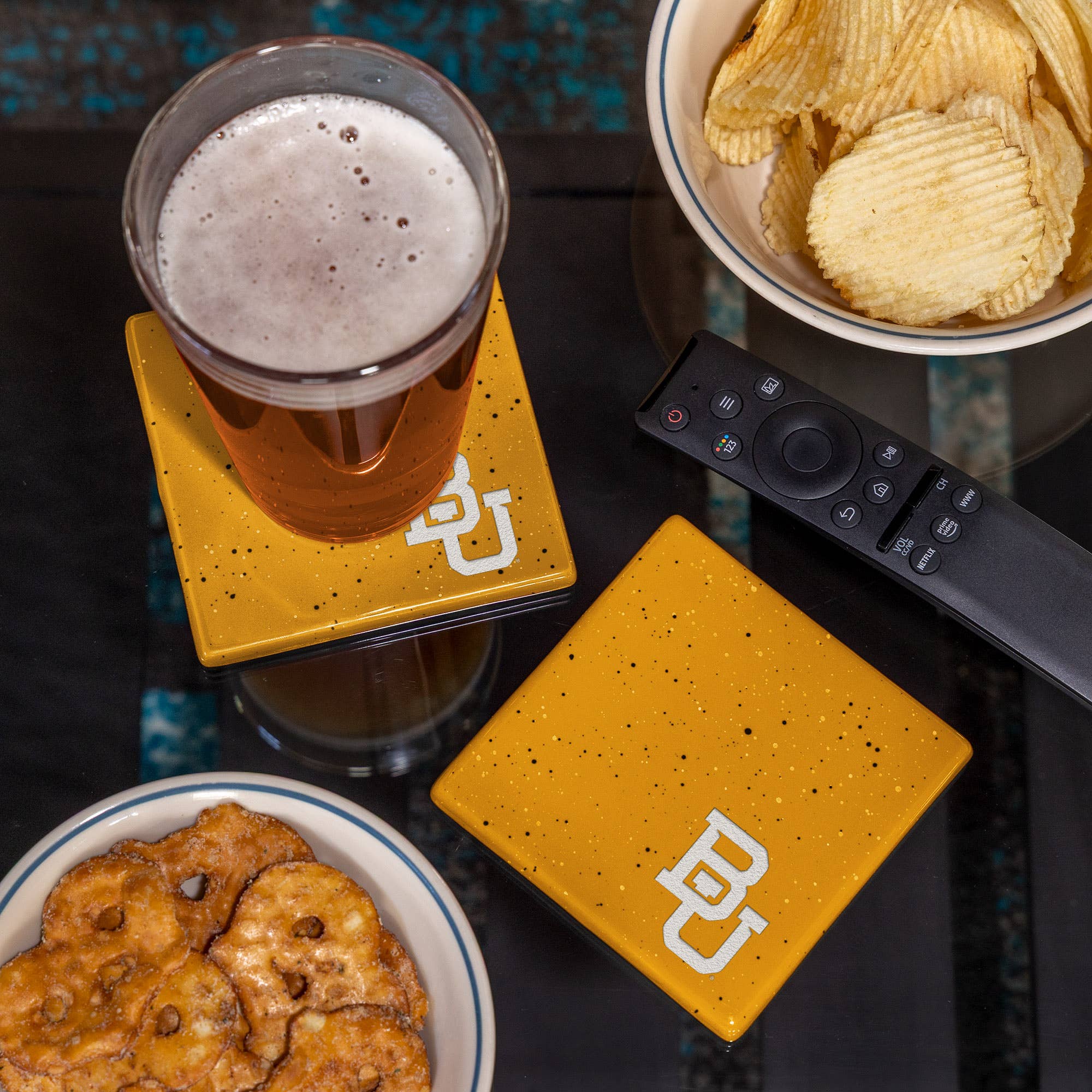 Rico Industries - Vente Sous-verre - Dessous de verre gravé au laser à pois or Baylor Bears NCAA1