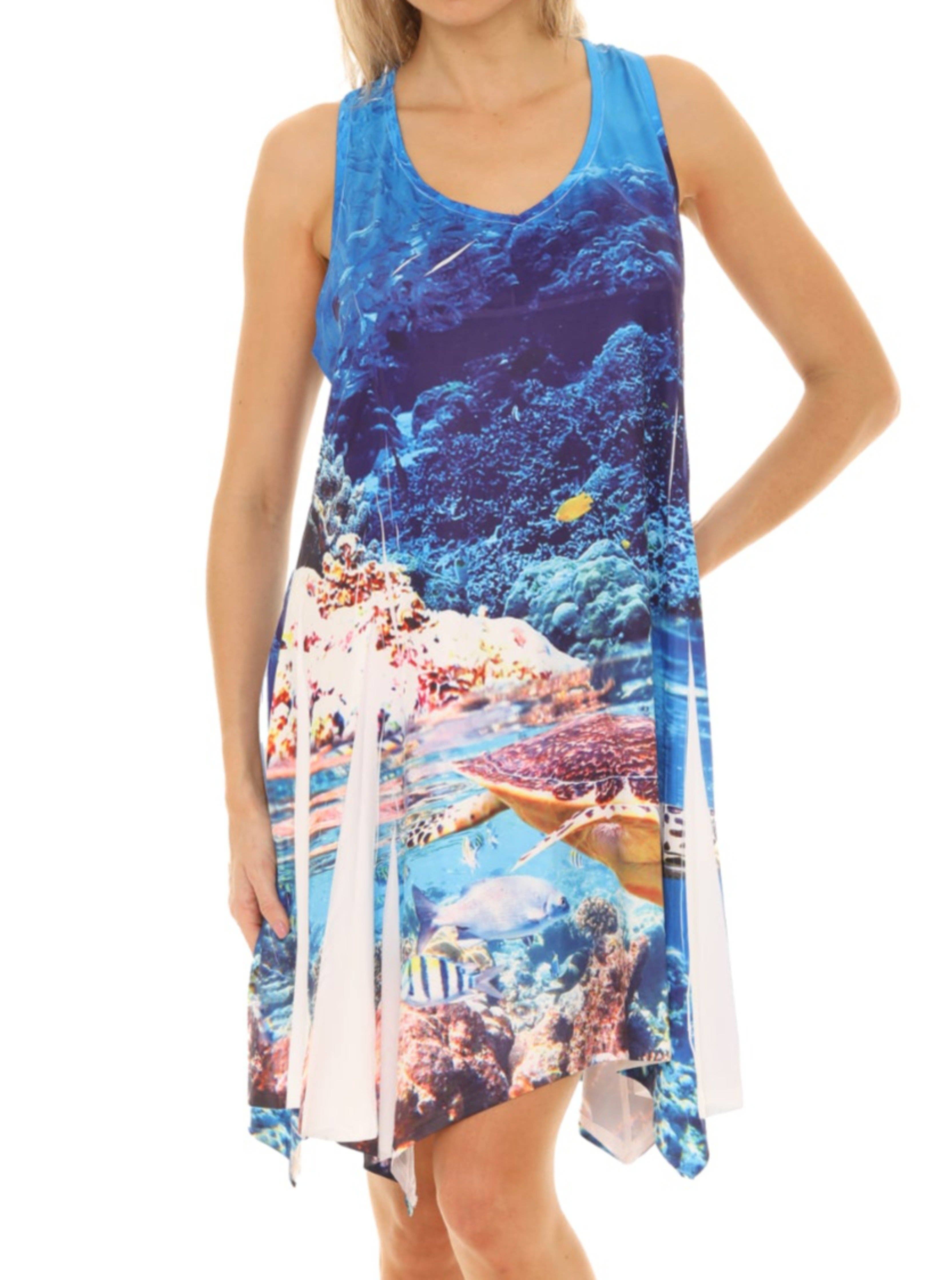Shoreline Wear. INC - Wholesale Dress - Women's - Turtle With Coral Reef Print Resort Short Dress5