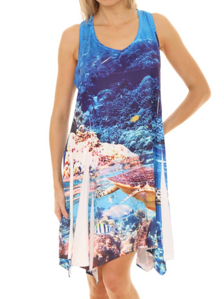 Shoreline Wear. INC - Wholesale Dress - Women's - Turtle With Coral Reef Print Resort Short Dress5