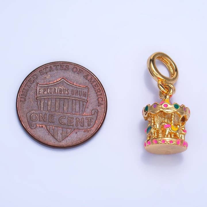 Aim Eternal - Wholesale Individual Charm/Pendant - 24K Gold Filled Carousel Carnival Enamel Multidimensional Rhondelle Drop Charm | AC1802