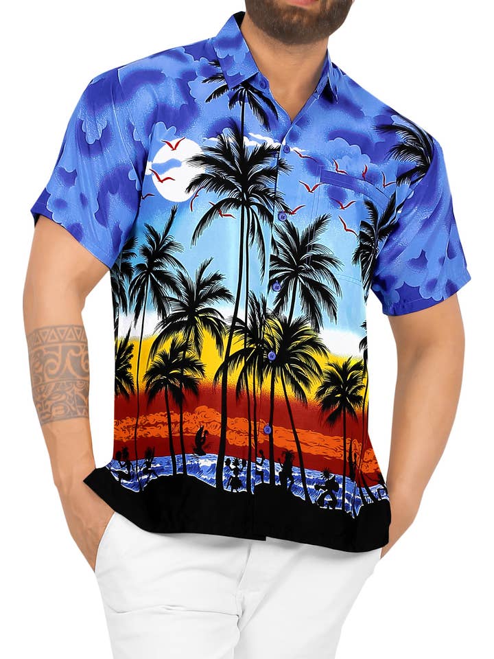 La Leela Men's Summer Beach Hawaii Shirt, Royal Blue P00003 for wholesale by LA LEELA \ HAPPY BAY