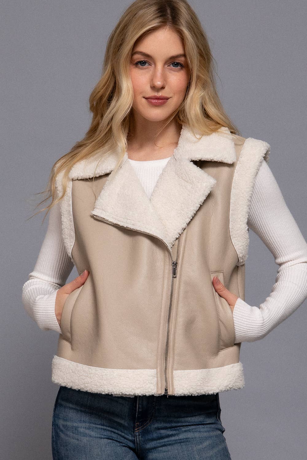 Active Basic | Active USA – wholesale Outerwear Vest - Women’s – Faux Leather Inner Fur Vest0