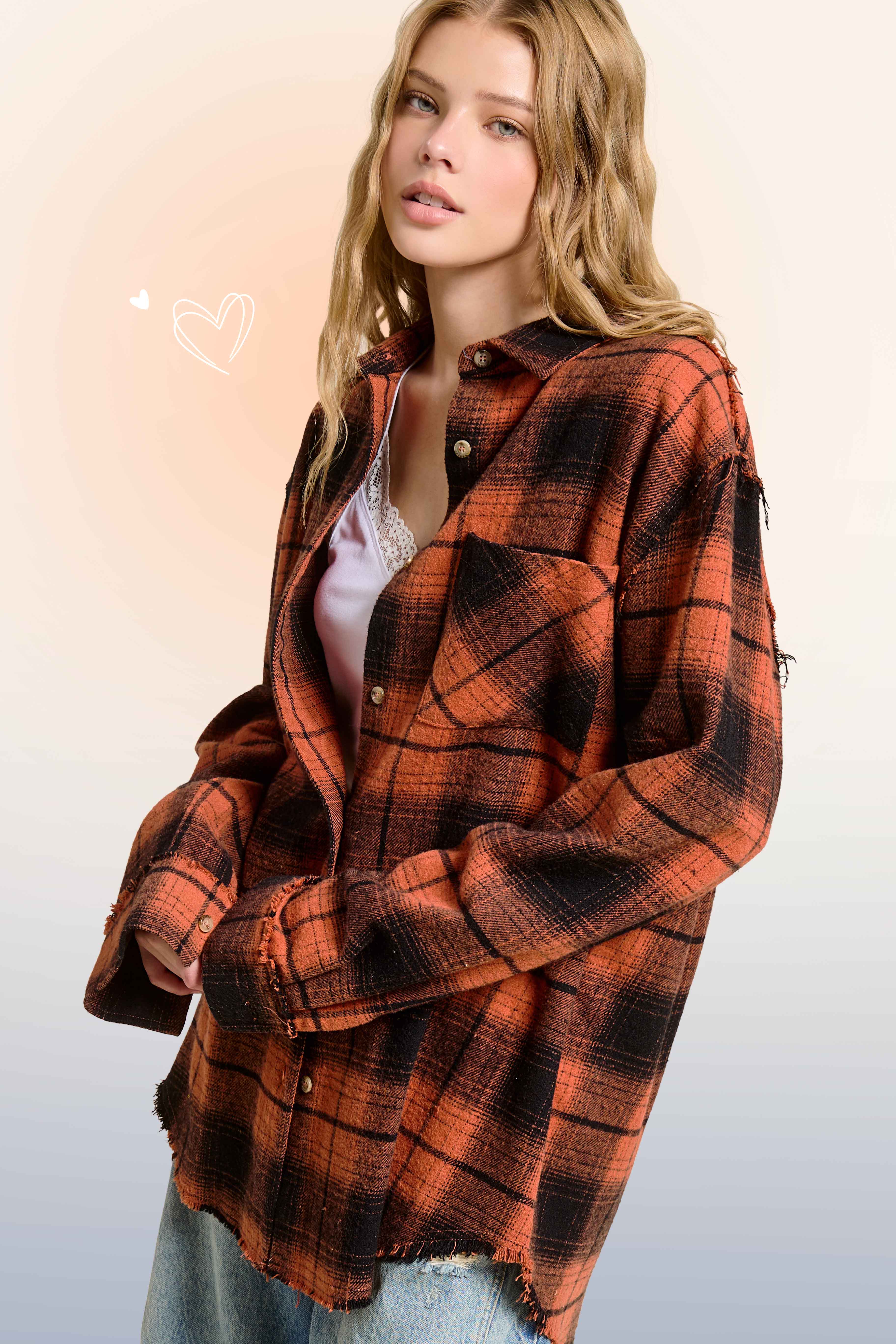 La Miel – Großhandel Hemdjacke/Shacket – Damen – SRT1370-Mineral Karohemden aus weichem Stoff mit gewaschenem Button-Down21