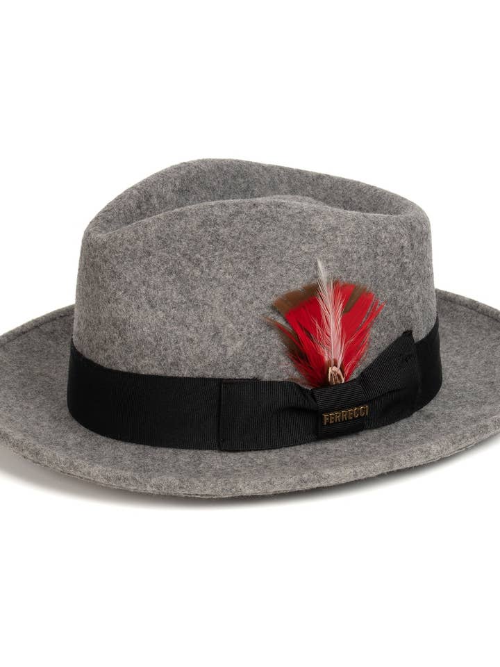 Crushable Grey Melange 100% Australian Wool Fedora Hat for wholesale by Ferrecci