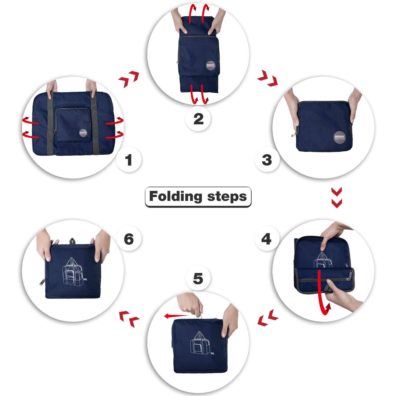 wandf – wholesale Duffelväskor – Unisex – Hopfällbar 30 L reseväska, weekenderväska 45 cm5