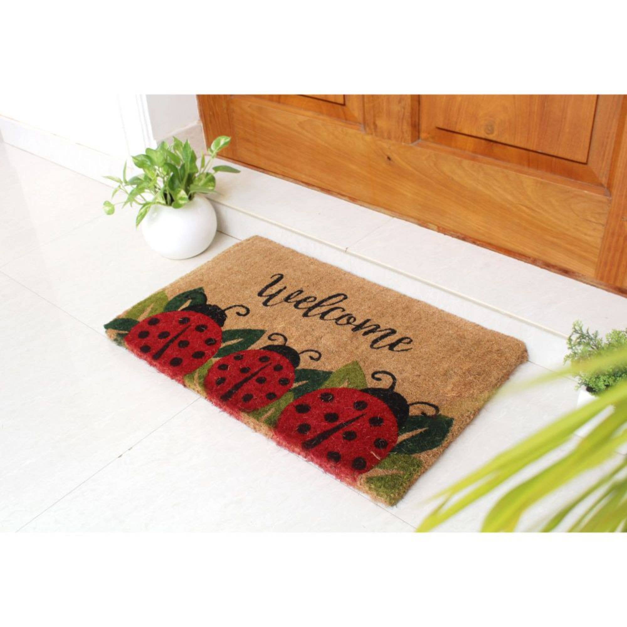 RugSmith - Wholesale Door mat - RugSmith Red Handloom Ladybug Coir Doormat, 18" x 30"1