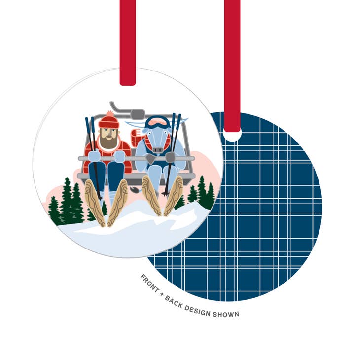 Metal Ornament | Ski Lift Paul Bunyan + Babe for wholesale by Creative Compass