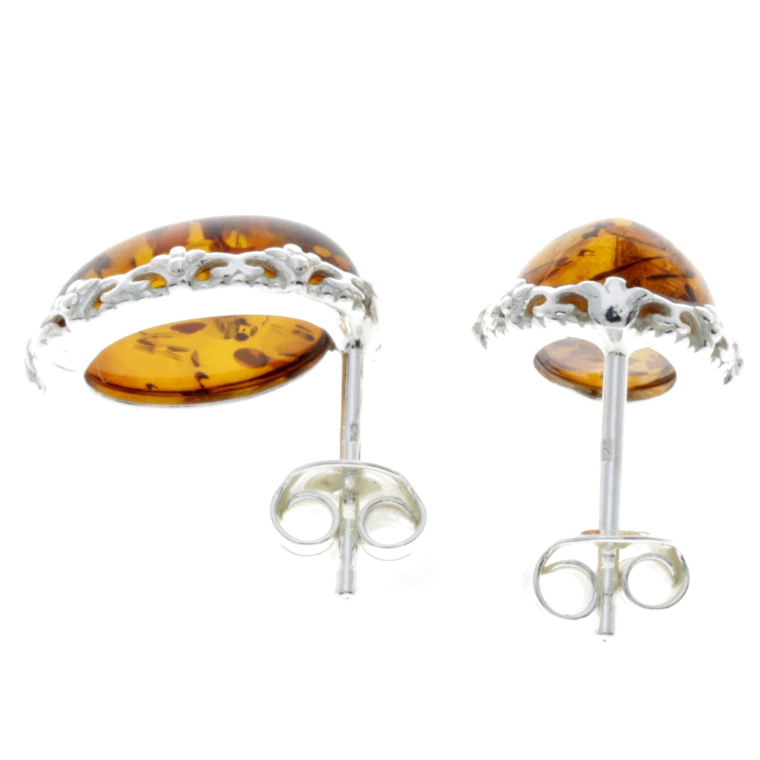 SilverAmber Jewellery - Wholesale Stud/Post Earrings - 925 Sterling Silver & Genuine Baltic Amber Classic Oval Studs Earrings - M6502