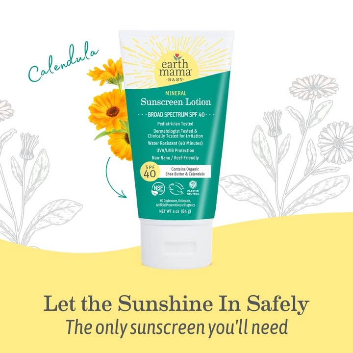 Earth Mama Organics - Wholesale Sunscreen - Baby Mineral Sunscreen Lotion - SPF 40