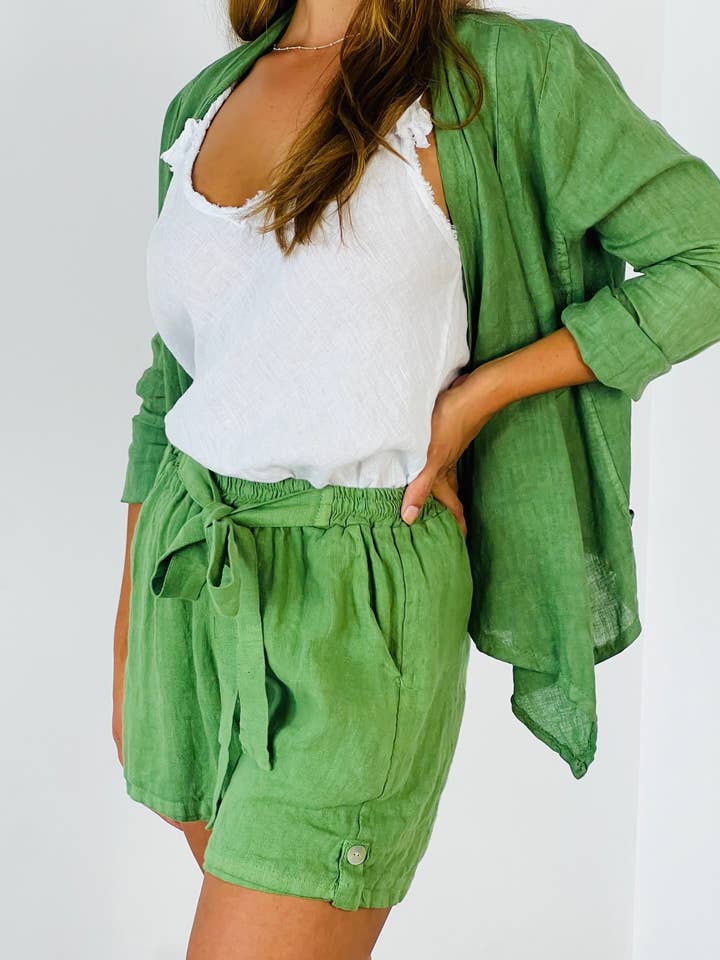 REF 6385 100% LINEN RIBBON SHORTS for wholesale by Linen & More