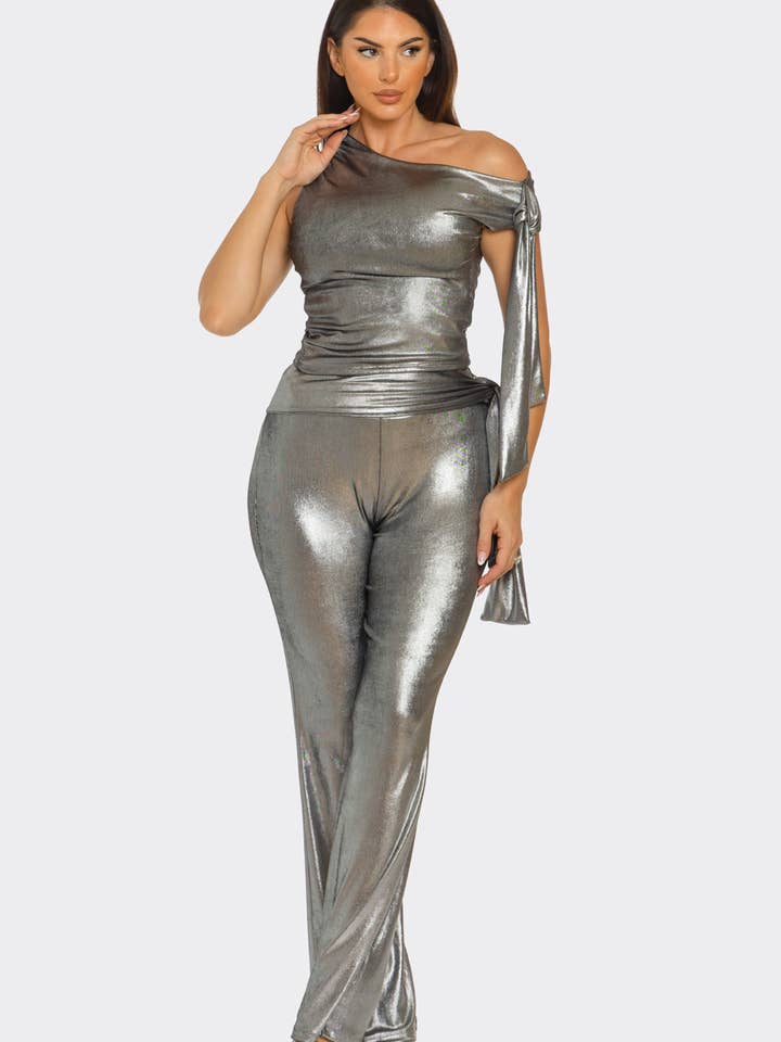 Julia by LoveJ - Wholesale Top & Pant Set (NOT Loungewear) - Women's - Asymmetrical Shoulder Shirring Tie Top Pants Set6