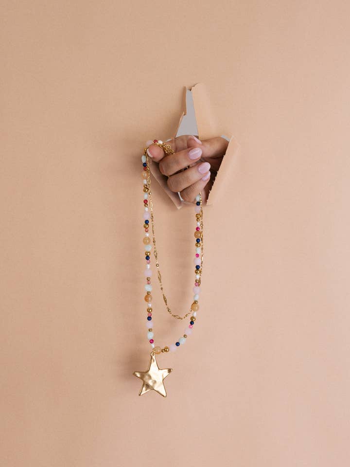 Ziggy Star Layered Necklace - Pink for wholesale by BELJOY