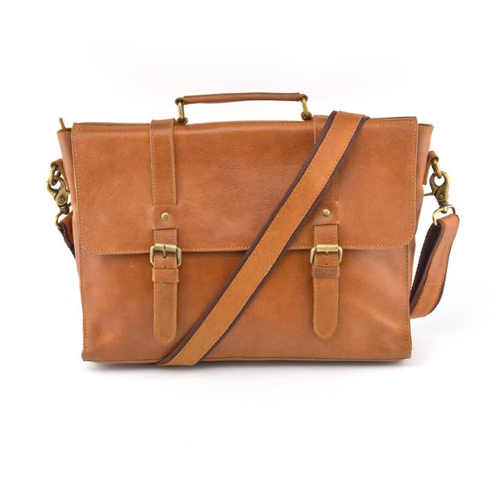 Elegante bandolera de cuero granulado marrón para venta al por mayor de Exclusive Art Inc