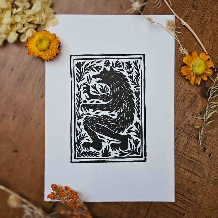 Katia Hinic Studio - Wholesale Art Print - 'Wolf' lino print2