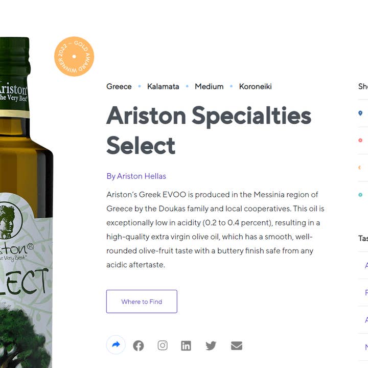 Ariston Specialties - Wholesale Olive oil - Ariston Select EVOO in a Cleopatra Bottle 8.45 oz1