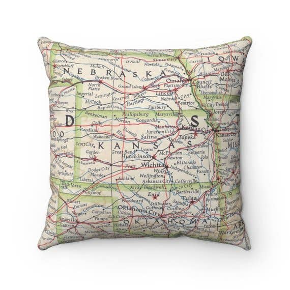 Daisy Mae Designs - Wholesale Throw/Decorative Pillow - Kansas Map Pillow  – 18" Square Throw Pillow0