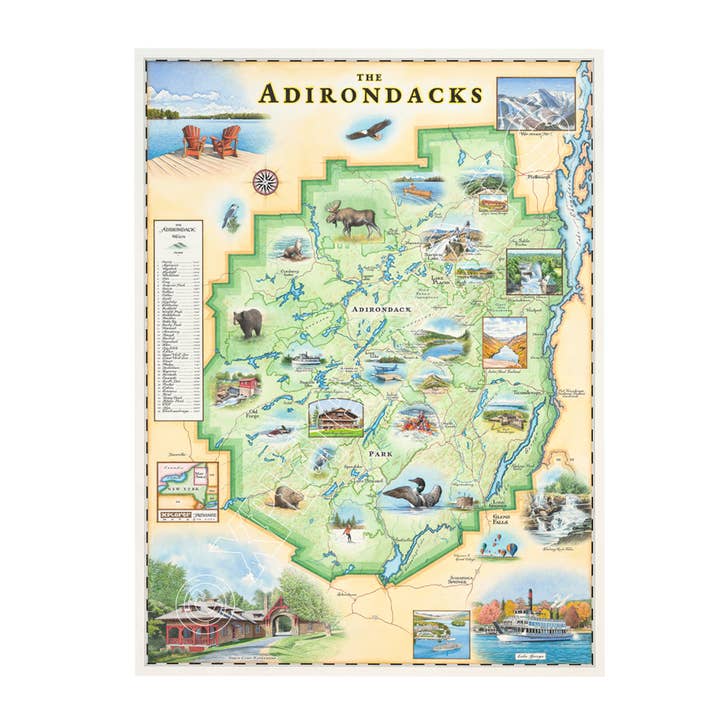 Adirondacks, New York Hand-Drawn Map for wholesale by XPLORER MAPS