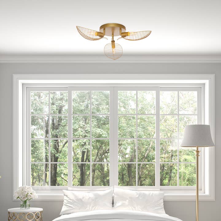 24"W Noelle Gold Leaf Shade Ceiling Light for wholesale by River of Goods