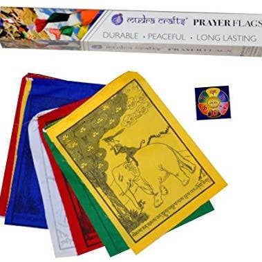 Tibetan Prayer Flag, Himalayan Lungta Windhorse Hanging Banner on a String for Decoration; by Mudra Crafts for wholesale by Mandala Crafts