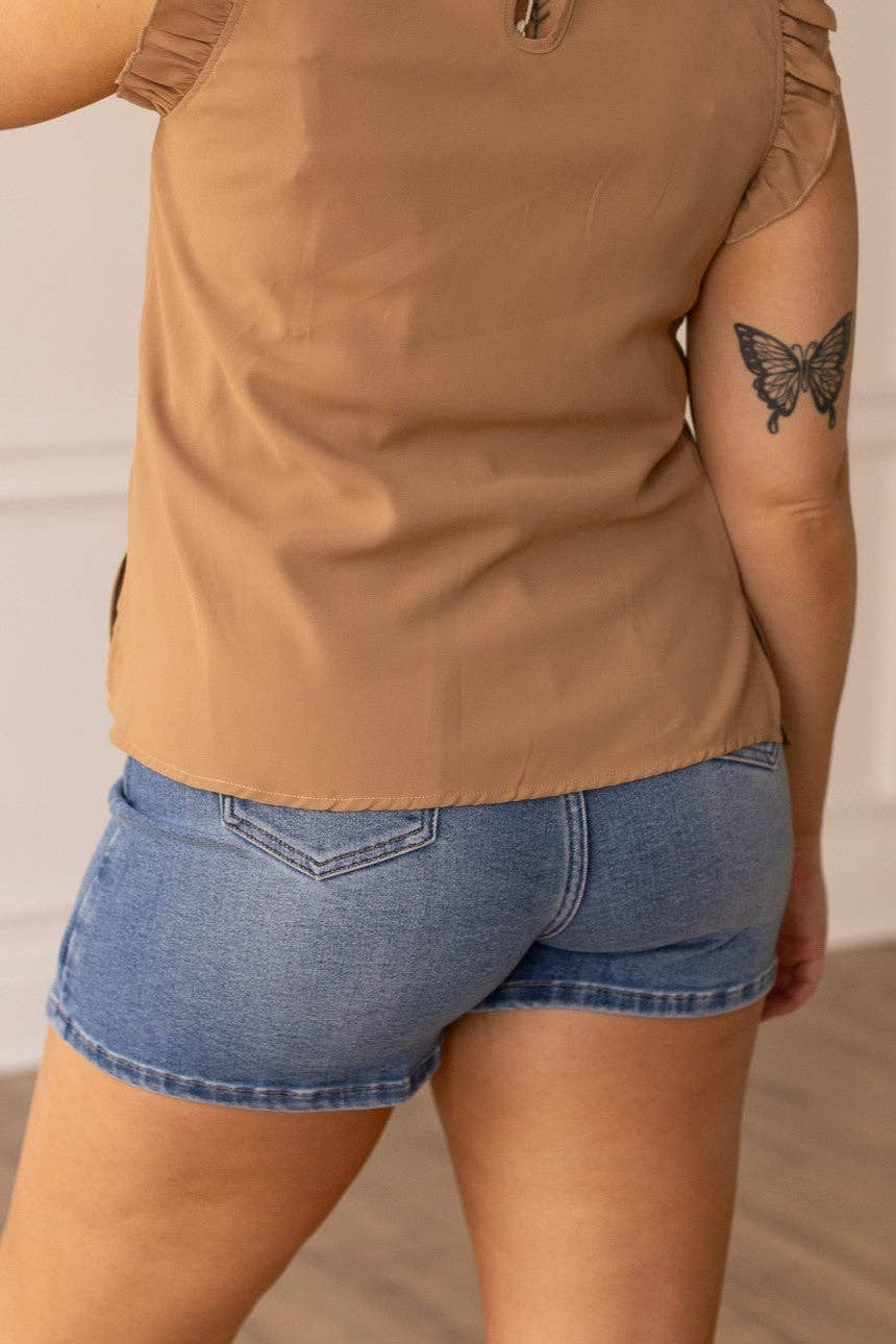 Blue The Lacey Mid-Wash Denim Skort for wholesale on Faire1