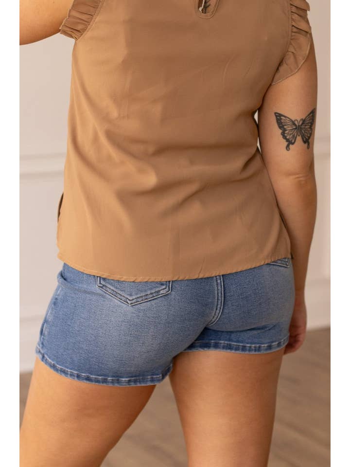 Blue The Lacey Mid-Wash Denim Skort for wholesale on Faire1