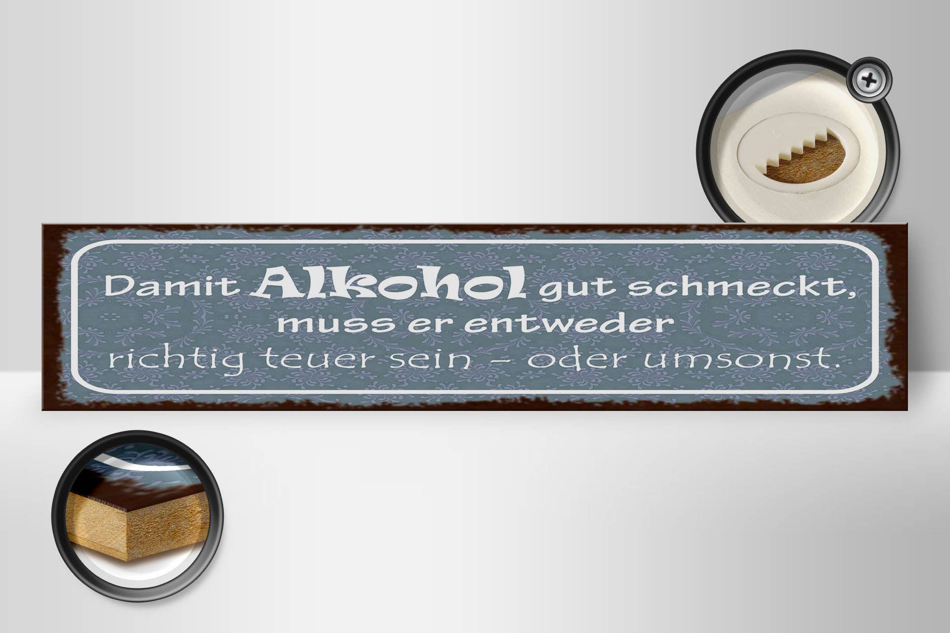 Femer - Vendita all'ingrosso Cartelli - Insegna in legno con scritta 46x10 cm per far sì che l'alcol abbia un buon sapore decorazione1