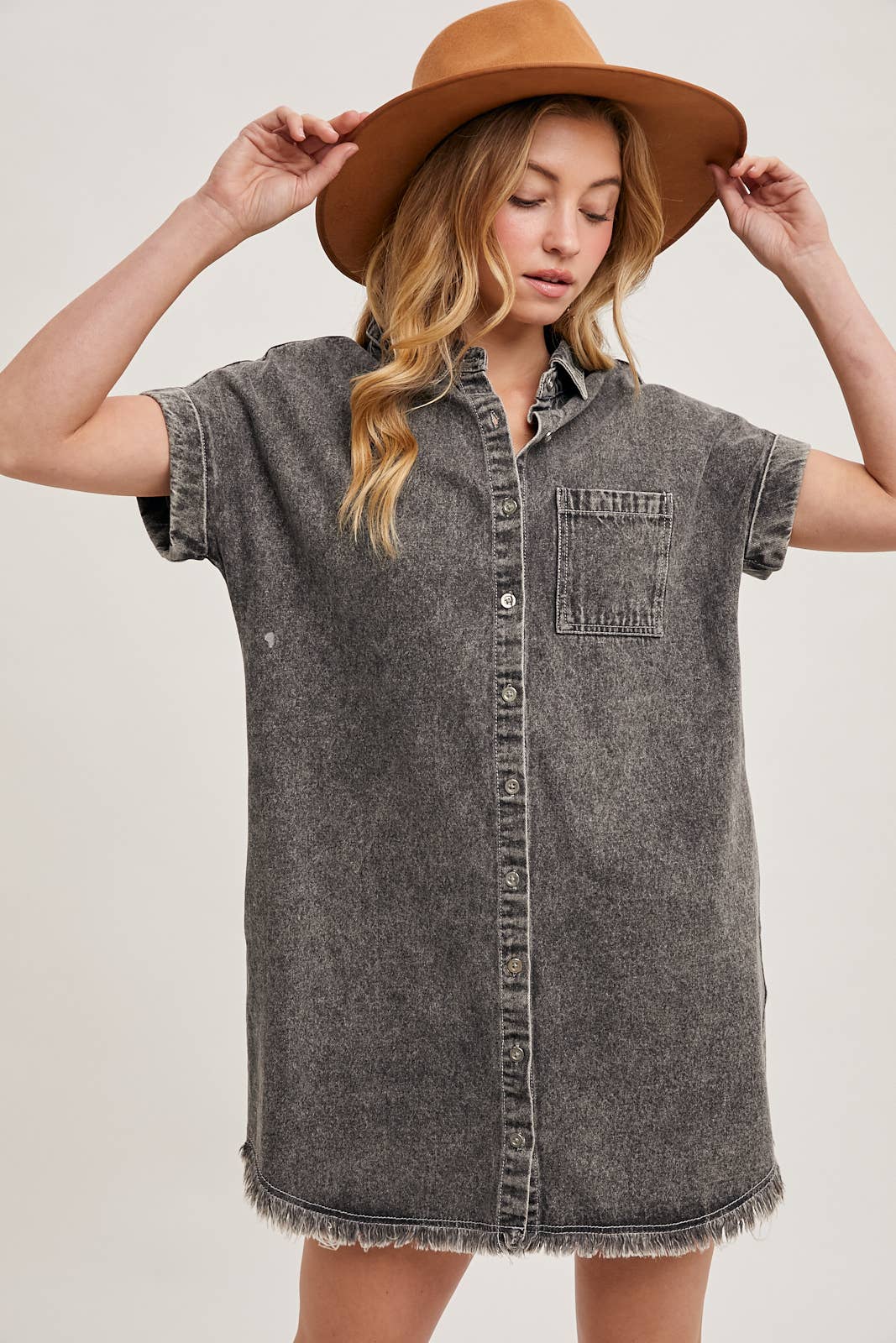 Bluivy - Wholesale Dress - Women's - FRAYED HEM DENIM SHIRT DRESS2