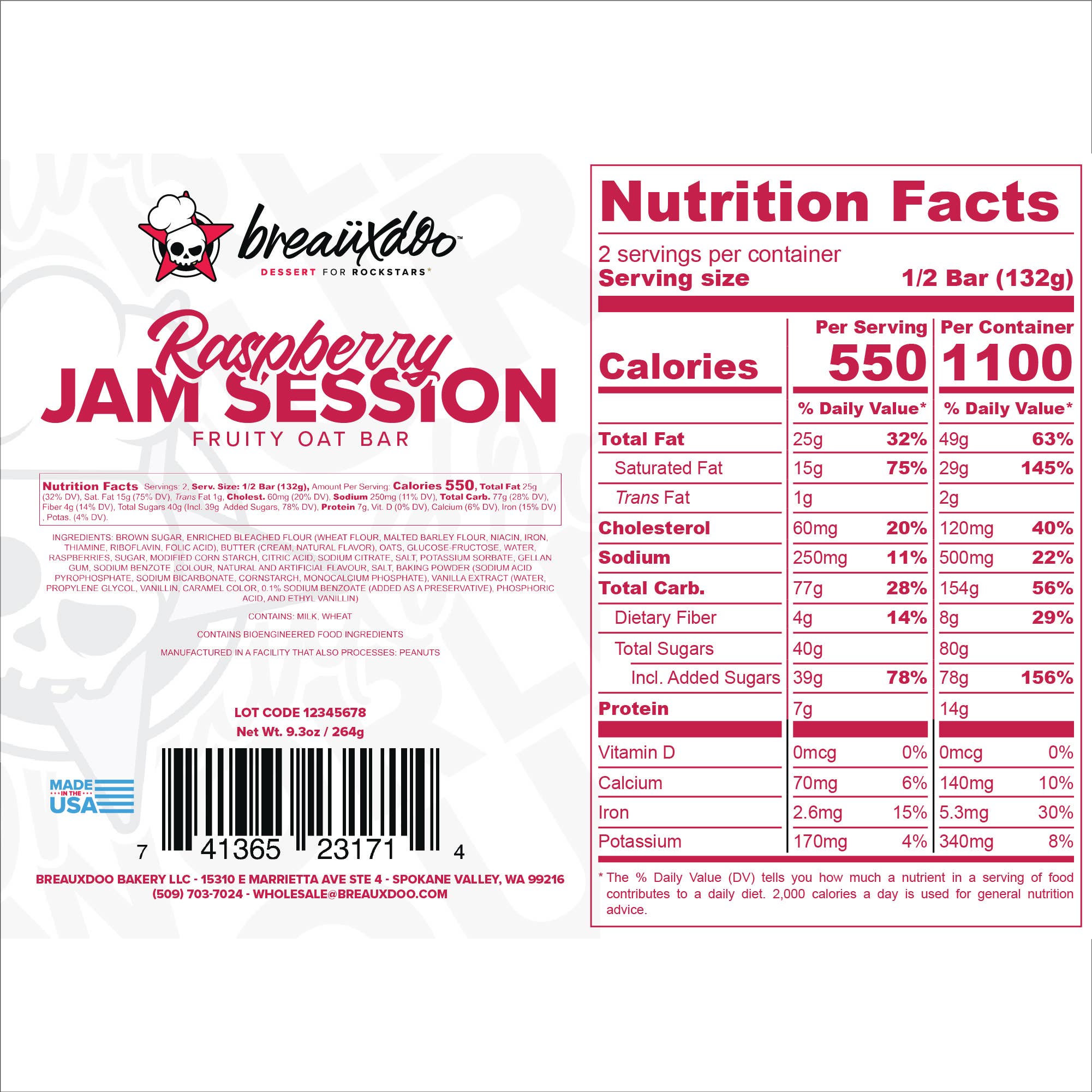 Breauxdoo Bakery - Wholesale Snack Bar - Raspberry Jam Session Oat Bar4