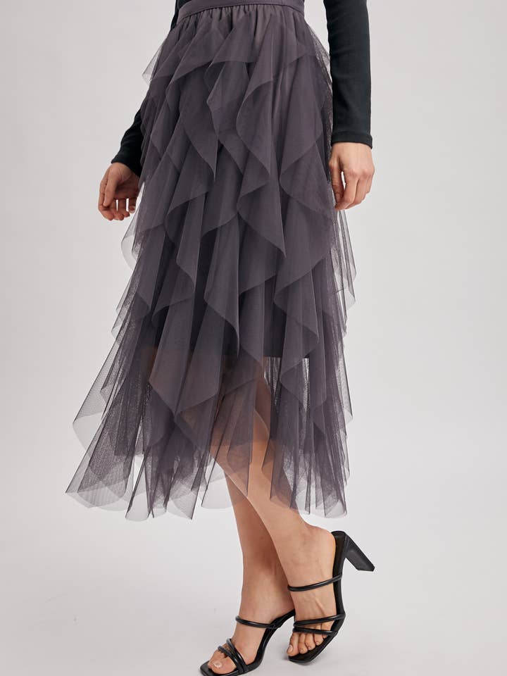 Bluivy - Wholesale Skirt - Women's - SPRIAL RUFFLED TULLE MIDI SKIRT4