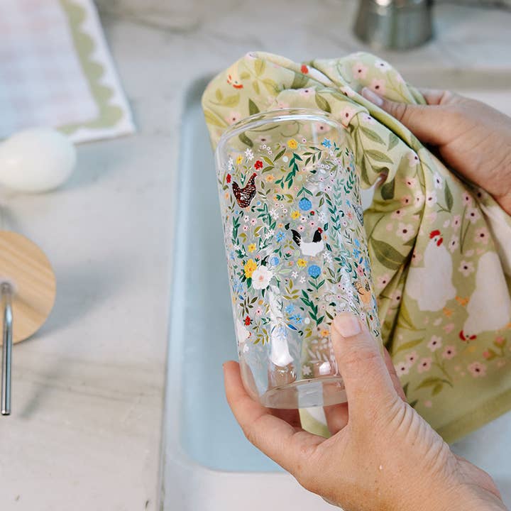 Paper Farm Press - Wholesale Drinking Glass/Cup - Chickens & Flowers Glass Can4