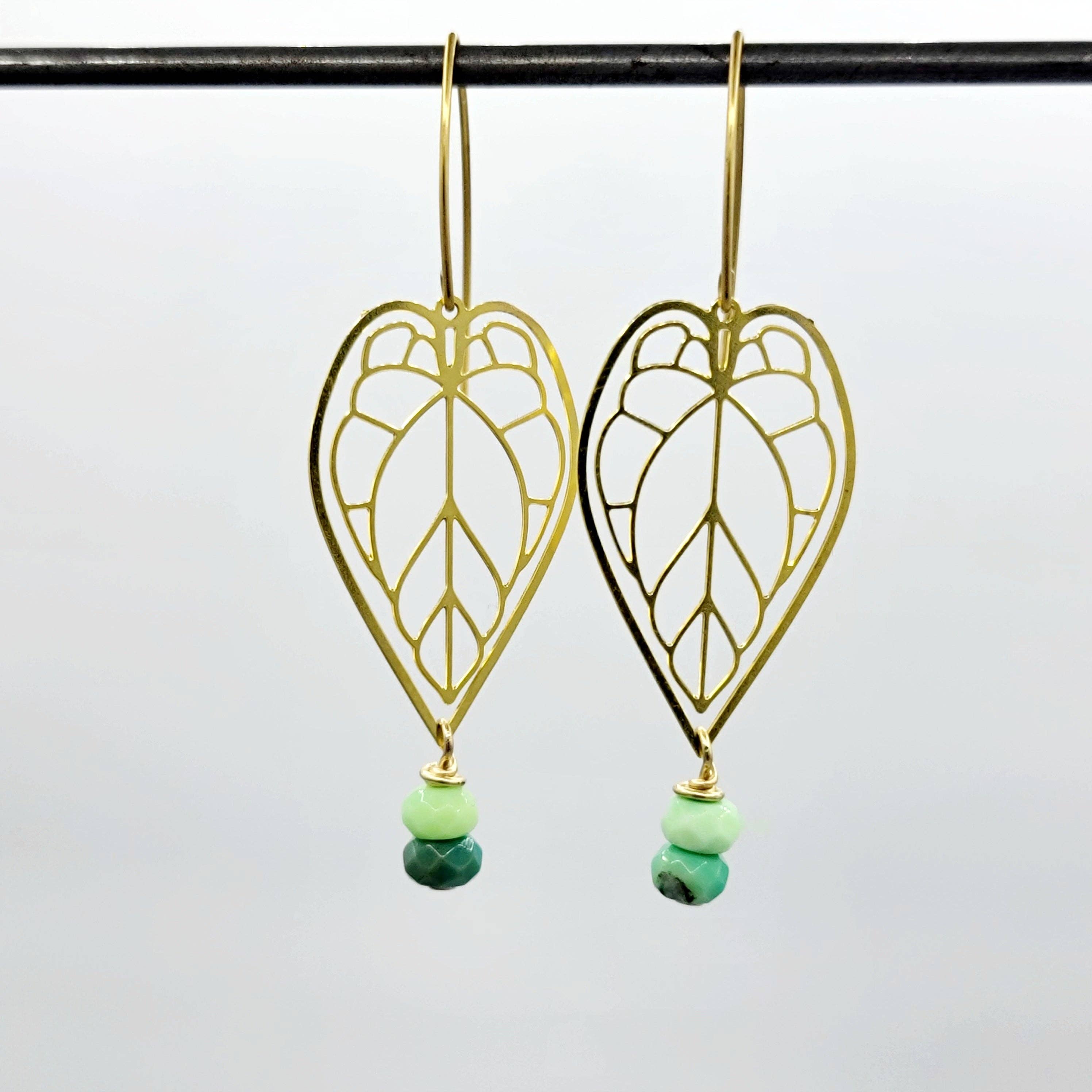 Verdilune - Wholesale Dangle Earrings - Beaded Brass Begonia Leaf Earrings2