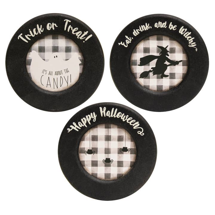 Buffalo Check Trick or Treat Plate, 3 Assorted for wholesale by The Hearthside Collection