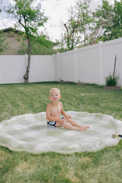 Brooklyn Neutral - Wholesale Inflatables - Green Gingham Splash Pad2