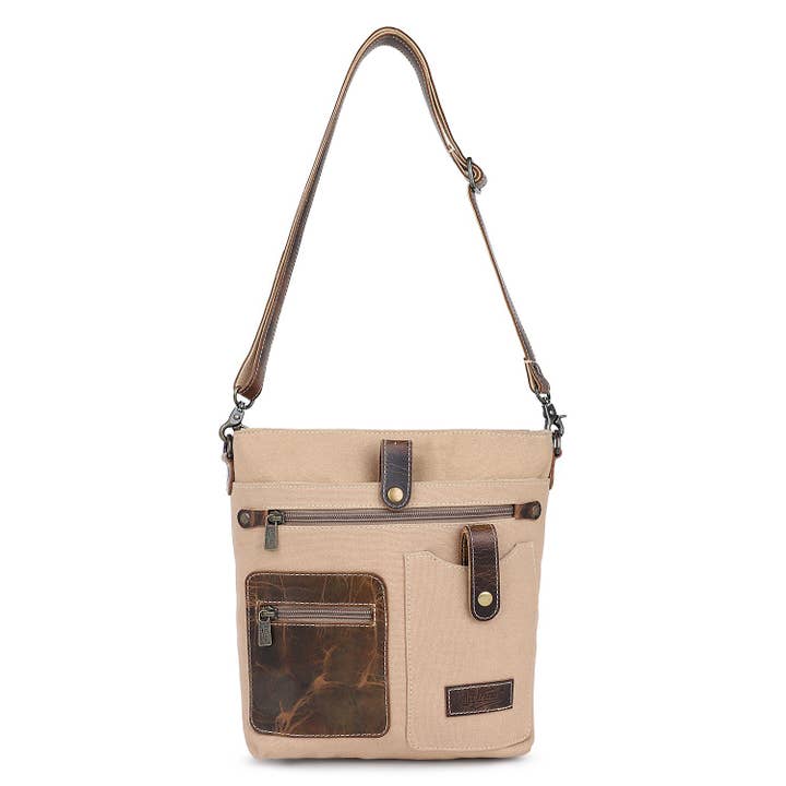 Sixtease Bags USA - Wholesale Crossbody Bag - Women's - Canvas & Leather Women's Crossbody Bag - Dun/Van Dyke