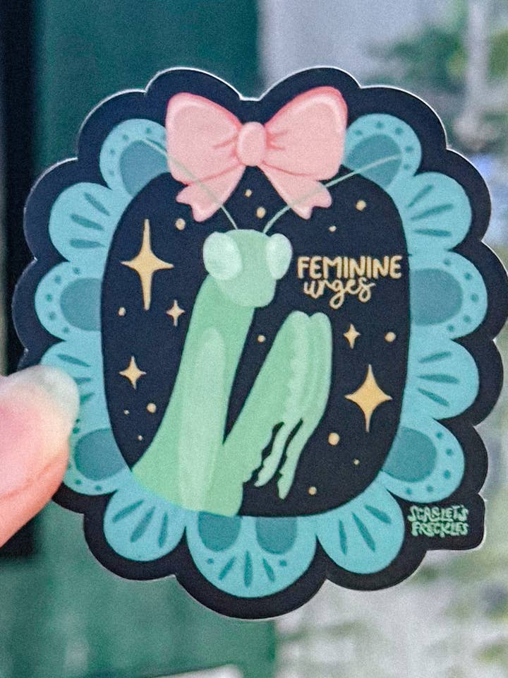 Autocollant de mante religieuse aux envies féminines pour la vente par Scarlet’s Freckles