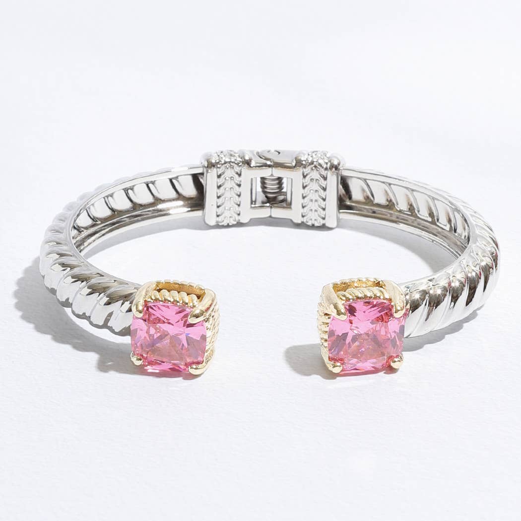 Fashion City - Wholesale Cuff Bracelet - Colored Square Rhinestone Edge Bangle Bracelet6